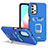 Custodia Silicone e Plastica Opaca Cover con Magnetico Anello Supporto J03S per Samsung Galaxy A32 5G Blu
