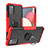 Custodia Silicone e Plastica Opaca Cover con Magnetico Anello Supporto JX2 per Samsung Galaxy A03s Rosso