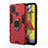 Custodia Silicone e Plastica Opaca Cover con Magnetico Anello Supporto KC2 per Samsung Galaxy M21s Rosso