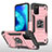 Custodia Silicone e Plastica Opaca Cover con Magnetico Anello Supporto MQ1 per Samsung Galaxy A03s Oro Rosa