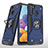 Custodia Silicone e Plastica Opaca Cover con Magnetico Anello Supporto MQ1 per Samsung Galaxy A21 Blu