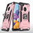 Custodia Silicone e Plastica Opaca Cover con Magnetico Anello Supporto MQ1 per Samsung Galaxy A21 Oro Rosa