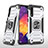 Custodia Silicone e Plastica Opaca Cover con Magnetico Anello Supporto MQ1 per Samsung Galaxy A30S Argento