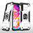 Custodia Silicone e Plastica Opaca Cover con Magnetico Anello Supporto MQ1 per Samsung Galaxy A70S Argento