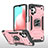 Custodia Silicone e Plastica Opaca Cover con Magnetico Anello Supporto MQ1 per Samsung Galaxy M32 5G Oro Rosa