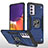 Custodia Silicone e Plastica Opaca Cover con Magnetico Anello Supporto MQ1 per Samsung Galaxy Quantum2 5G Blu