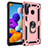 Custodia Silicone e Plastica Opaca Cover con Magnetico Anello Supporto MQ3 per Samsung Galaxy A21 Oro Rosa