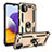Custodia Silicone e Plastica Opaca Cover con Magnetico Anello Supporto MQ3 per Samsung Galaxy F42 5G Oro