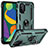 Custodia Silicone e Plastica Opaca Cover con Magnetico Anello Supporto MQ3 per Samsung Galaxy F52 5G Verde