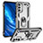 Custodia Silicone e Plastica Opaca Cover con Magnetico Anello Supporto MQ3 per Samsung Galaxy M23 5G Argento