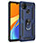 Custodia Silicone e Plastica Opaca Cover con Magnetico Anello Supporto MQ3 per Xiaomi Redmi 9 India Blu