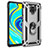 Custodia Silicone e Plastica Opaca Cover con Magnetico Anello Supporto MQ3 per Xiaomi Redmi Note 9 Pro Max Argento