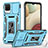 Custodia Silicone e Plastica Opaca Cover con Magnetico Anello Supporto MQ4 per Samsung Galaxy A12 Cielo Blu