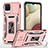 Custodia Silicone e Plastica Opaca Cover con Magnetico Anello Supporto MQ4 per Samsung Galaxy A12 Oro Rosa