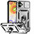 Custodia Silicone e Plastica Opaca Cover con Magnetico Anello Supporto MQ6 per Samsung Galaxy A04E Argento