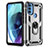 Custodia Silicone e Plastica Opaca Cover con Magnetico Anello Supporto per Motorola Moto G71 5G Argento