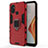 Custodia Silicone e Plastica Opaca Cover con Magnetico Anello Supporto per OnePlus Nord N100 Rosso