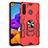 Custodia Silicone e Plastica Opaca Cover con Magnetico Anello Supporto per Samsung Galaxy A21 Rosso