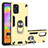 Custodia Silicone e Plastica Opaca Cover con Magnetico Anello Supporto per Samsung Galaxy A31 Oro