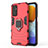 Custodia Silicone e Plastica Opaca Cover con Magnetico Anello Supporto per Samsung Galaxy F23 5G Rosso