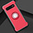 Custodia Silicone e Plastica Opaca Cover con Magnetico Anello Supporto per Samsung Galaxy S10 Rosso