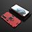 Custodia Silicone e Plastica Opaca Cover con Magnetico Anello Supporto per Samsung Galaxy S21 5G Rosso