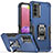 Custodia Silicone e Plastica Opaca Cover con Magnetico Anello Supporto QW1 per Samsung Galaxy A02s Blu