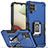 Custodia Silicone e Plastica Opaca Cover con Magnetico Anello Supporto QW1 per Samsung Galaxy A12 Blu