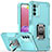 Custodia Silicone e Plastica Opaca Cover con Magnetico Anello Supporto QW1 per Samsung Galaxy F02S SM-E025F Azzurro