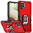 Custodia Silicone e Plastica Opaca Cover con Magnetico Anello Supporto QW1 per Samsung Galaxy F12 Rosso