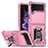 Custodia Silicone e Plastica Opaca Cover con Magnetico Anello Supporto QW1 per Samsung Galaxy Z Flip3 5G Oro Rosa