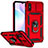 Custodia Silicone e Plastica Opaca Cover con Magnetico Anello Supporto QW3 per Xiaomi Redmi 9A Rosso