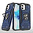 Custodia Silicone e Plastica Opaca Cover con Magnetico Anello Supporto R02 per Apple iPhone 12 Blu