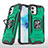 Custodia Silicone e Plastica Opaca Cover con Magnetico Anello Supporto R02 per Apple iPhone 12 Mini Verde