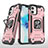 Custodia Silicone e Plastica Opaca Cover con Magnetico Anello Supporto R02 per Apple iPhone 12 Oro Rosa