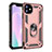 Custodia Silicone e Plastica Opaca Cover con Magnetico Anello Supporto S01 per Apple iPhone 11 Oro Rosa