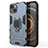 Custodia Silicone e Plastica Opaca Cover con Magnetico Anello Supporto S01 per Apple iPhone 13 Mini Blu