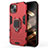 Custodia Silicone e Plastica Opaca Cover con Magnetico Anello Supporto S01 per Apple iPhone 15 Plus Rosso