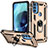 Custodia Silicone e Plastica Opaca Cover con Magnetico Anello Supporto S01 per Motorola Moto G71 5G Oro