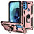 Custodia Silicone e Plastica Opaca Cover con Magnetico Anello Supporto S01 per Motorola Moto G71 5G Oro Rosa
