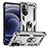 Custodia Silicone e Plastica Opaca Cover con Magnetico Anello Supporto S01 per Motorola Moto G71s 5G Argento