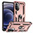 Custodia Silicone e Plastica Opaca Cover con Magnetico Anello Supporto S01 per Motorola Moto G71s 5G Oro Rosa