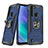 Custodia Silicone e Plastica Opaca Cover con Magnetico Anello Supporto S01 per Motorola Moto One Fusion Blu