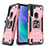 Custodia Silicone e Plastica Opaca Cover con Magnetico Anello Supporto S01 per Motorola Moto One Fusion Oro Rosa