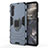 Custodia Silicone e Plastica Opaca Cover con Magnetico Anello Supporto S01 per OnePlus Nord Blu