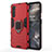 Custodia Silicone e Plastica Opaca Cover con Magnetico Anello Supporto S01 per OnePlus Nord Rosso