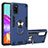 Custodia Silicone e Plastica Opaca Cover con Magnetico Anello Supporto S01 per Samsung Galaxy A41 Blu