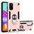 Custodia Silicone e Plastica Opaca Cover con Magnetico Anello Supporto S01 per Samsung Galaxy A41 Oro Rosa