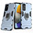 Custodia Silicone e Plastica Opaca Cover con Magnetico Anello Supporto S01 per Samsung Galaxy F23 5G Blu