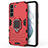 Custodia Silicone e Plastica Opaca Cover con Magnetico Anello Supporto S01 per Samsung Galaxy S22 Plus 5G Rosso